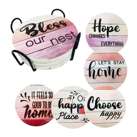 Imagen de Posavasos con leyendas - 6 piezas Incluye soporte