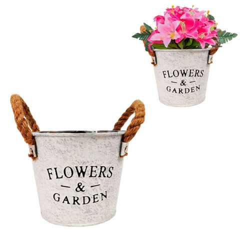 Imagen de Maceta en metal con asas rústicas - Decoración Jardín Interior Exterior