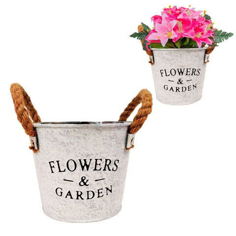 Imagen de Maceta en metal con asas rústicas - Decoración Jardín Interior Exterior