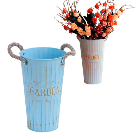 Imagen de Maceta en metal Alta con asas rústicas - Decoración Jardín Interior Exterior