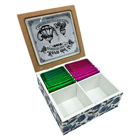 Imagen de Caja de té 4 divisiones - Con tapa estampada en MDF