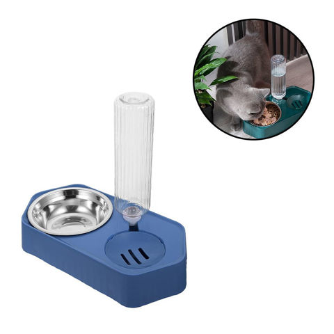 Imagen de Plato doble para mascotas - Plato comida acero + Plato agua + Botella surtidora