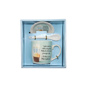 Imagen de Taza cerámica con cuchara y plato - Diseño Cumpleaños