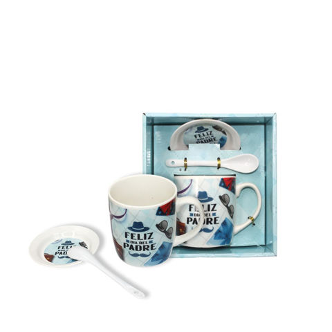 Imagen de Taza cerámica con cuchara y plato - Diseños para Papá