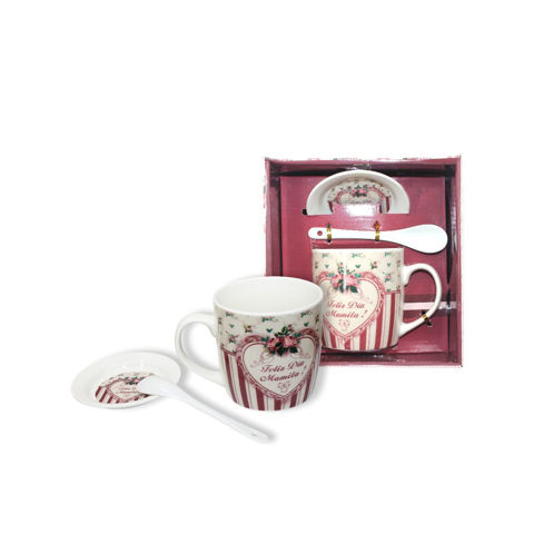 Imagen de Taza cerámica con cuchara y plato - Diseños varios MAMÁ