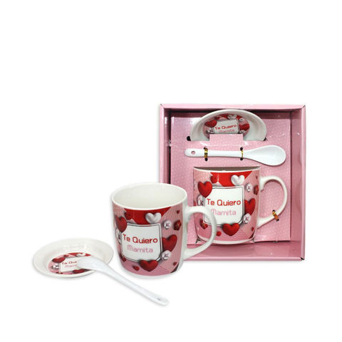 Imagen de Taza cerámica con cuchara y plato - Diseños surtidos Mamá