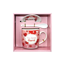 Imagen de Taza cerámica con cuchara y plato - Diseños surtidos Mamá