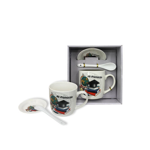 Imagen de Taza ceramica con cuchara y plato en caja regalo-16,5x18x9,6