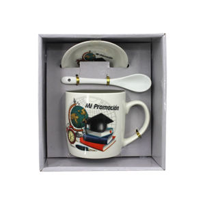 Imagen de Taza ceramica con cuchara y plato en caja regalo-16,5x18x9,6