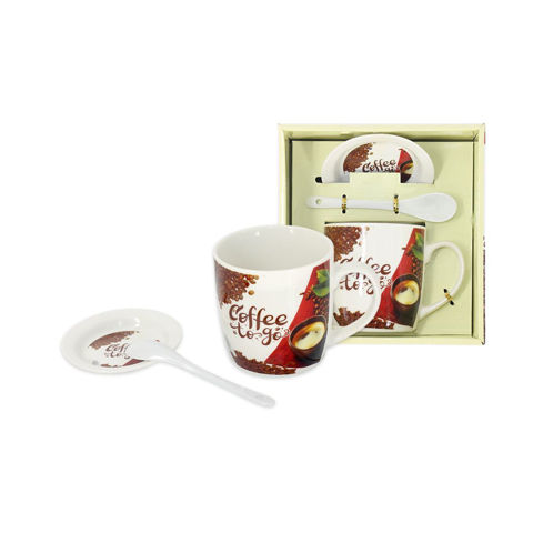 Imagen de Taza en cerámica con plato y cuchara - Presentación obsequio