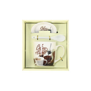 Imagen de Taza en cerámica con plato y cuchara - Presentación obsequio