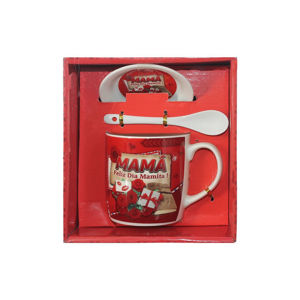Imagen de Taza cerámica con cuchara y plato  - Diseño Feliz Día Mamá