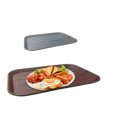 Imagen de Bandeja rectangular plastica tipo madera-41x30cm 2 colores
