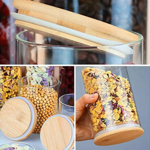 Imagen de Frasco de vidrio con tapa bamboo hermética 1 Litro