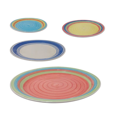 Imagen de Plato ceramica redondo borde a rayas coloridas-26,5cm.-4 col