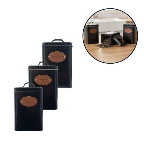 Imagen de Tarro Lata en metal negro con tapa para cocina- Diseños surtidos.