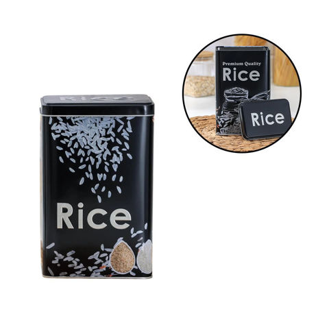 Imagen de Tarro metal negro-arroz con tapa para cocina-19x12x8cm.