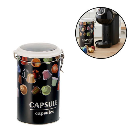 Imagen de Tarro en metal Porta cápsulas de café - hermético con tapa visora