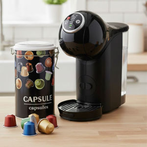 Imagen de Tarro en metal Porta cápsulas de café - hermético con tapa visora