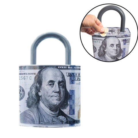 Imagen de Alcancía en metal Diseño Dólares Candado