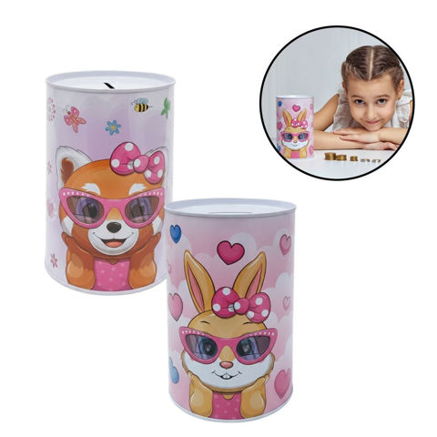 Imagen de Alcancia lata estampdo infantil- rosa- 15x10cm-2 diseños