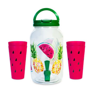 Imagen de Botella Frasco Dispensador Jugo con canilla y tapa Estampado + 4 vasos