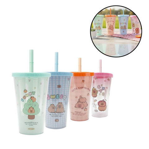 Imagen de Vaso con tapa y sorbito   450 ml. 4 diseños