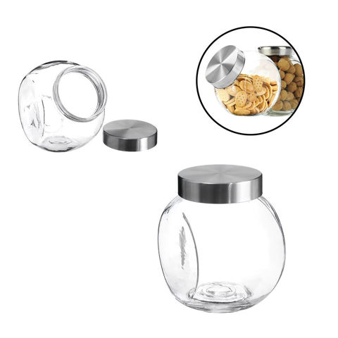 Imagen de Frasco de vidrio transparente con tapa plateada