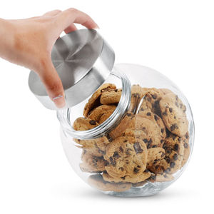 Imagen de Frasco de vidrio transparente con tapa plateada