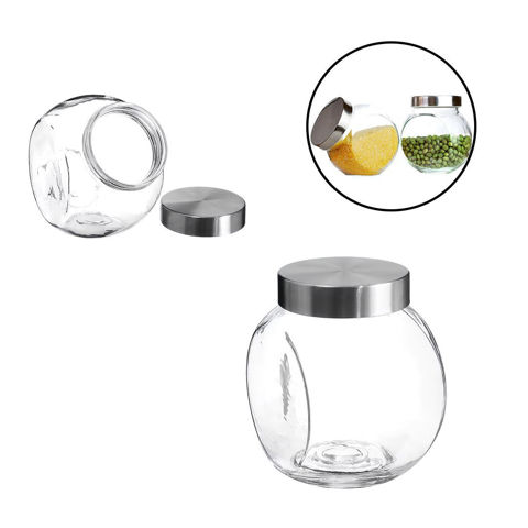 Imagen de Frasco de vidrio transparente con tapa plateada- 680 ml.