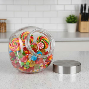 Imagen de Frasco de vidrio transparente con tapa plateada- 680 ml.