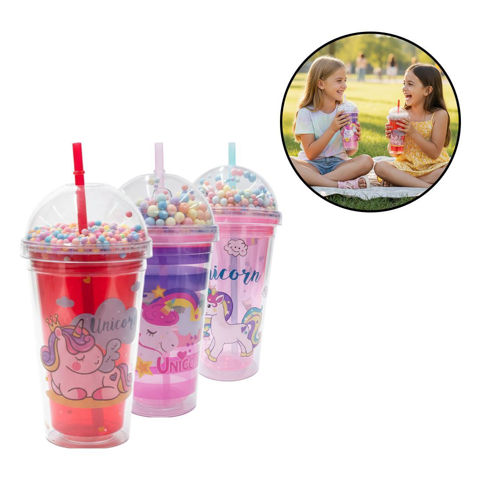 Imagen de Vaso con tapa y sorbito  Diseño Unicornios