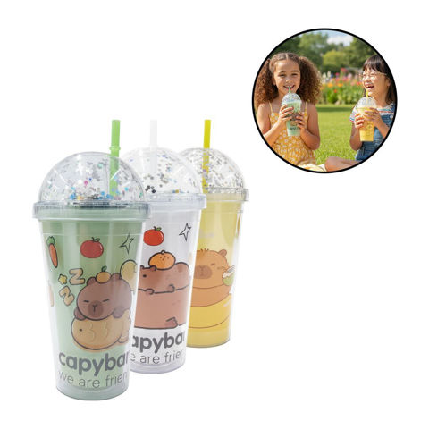 Imagen de Vaso Infantil con sorbito y tapa - Diseños Capibara 500ml