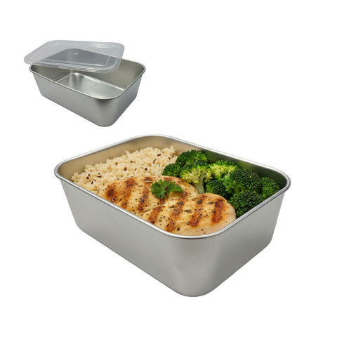 Imagen de Vianda metalica con tapa transparente-18x13x6cm.