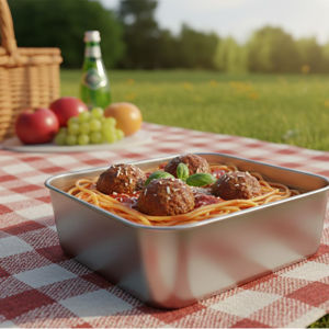 Imagen de Vianda metalica con tapa transparente-18x13x6cm.