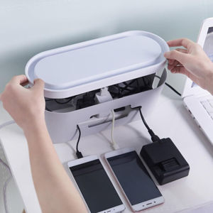 Imagen de Organizador de escritorio para cables con estante y soporte celular