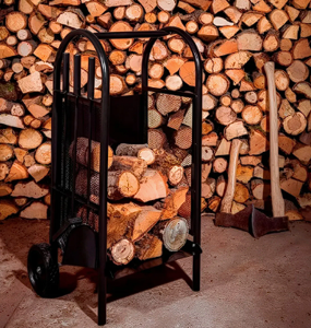 Imagen de Carro Leñero metálico con ruedas + Set atizador pala cepillo