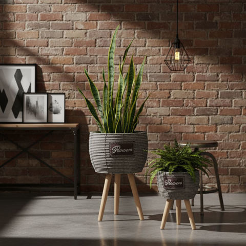 Imagen de Porta macetas de estilo rústico - Set x 2 piezas Color Gris