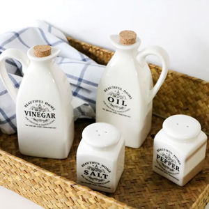 Imagen de Set Condimentero 4 piezas en ceramica - Aceite-vinagre-sal-pimienta