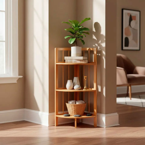 Imagen de Repisa en bambu tipo escalera 3 estantes - Esquinero