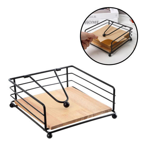Imagen de Servilletero metal negro mate Base madera con metal