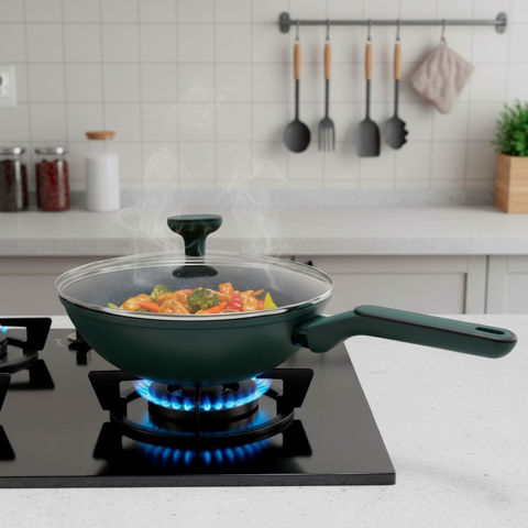 Imagen de Wok Sartén aluminio con tapa de vidrio 28cm.