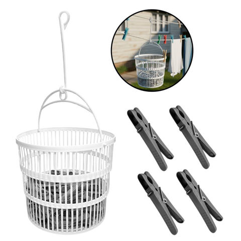 Imagen de Canasto Cesta con 50 palillos para ropa plasticos