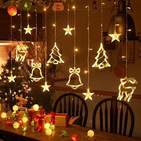 Imagen de Cortina de luces led 12 figuras de luz cálida - 50 luces aprox. 3 metros