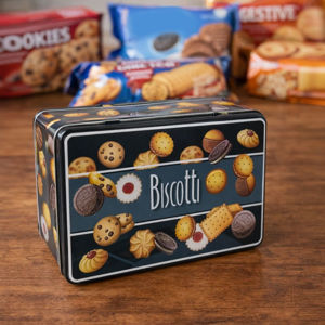 Imagen de Lata para galletitas rectangular negra con tapa