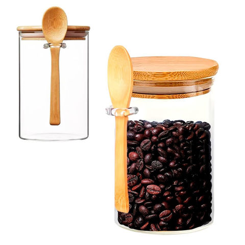 Imagen de Frasco Organizador alacena en Vidrio  con tapa bambú y cuchara