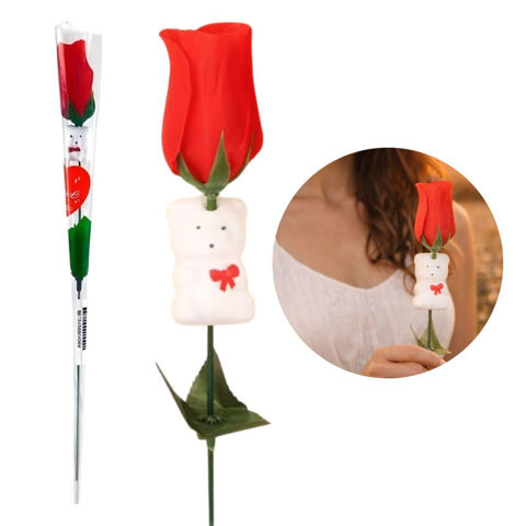 Imagen de Rosa pimpollo  - Flor artificial Rosa con osito - Colores surtidos.