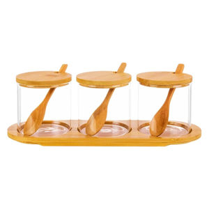 Imagen de Set condimentero/salsero-base, tapa y cuchara bambu