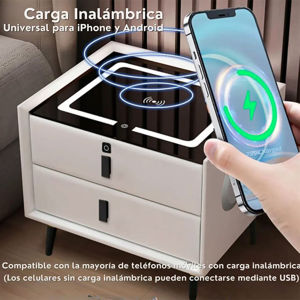 Imagen de Mesa de luz Inteligente - Luces led, Parlante, Carga celular , Bloqueo con huella