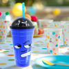 Imagen de Vaso plástico con tapa y sorbito caras